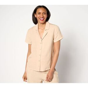 Side Stitch Women's Top Sz L Short-Sleeve Notch Collar Shirt Brown A640299